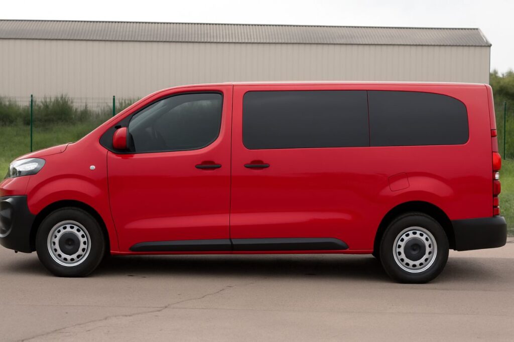 Vitres teintées installées sur un fourgon aménagé rouge