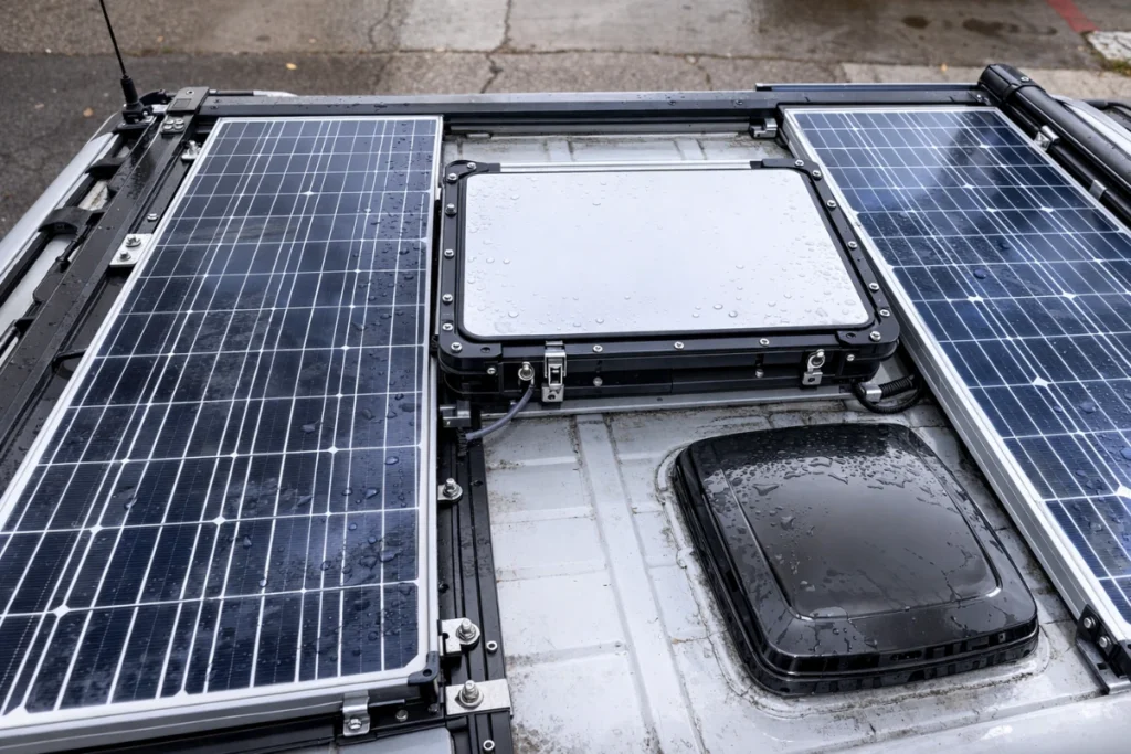 Starlink sur un toit de fourgon aménagé