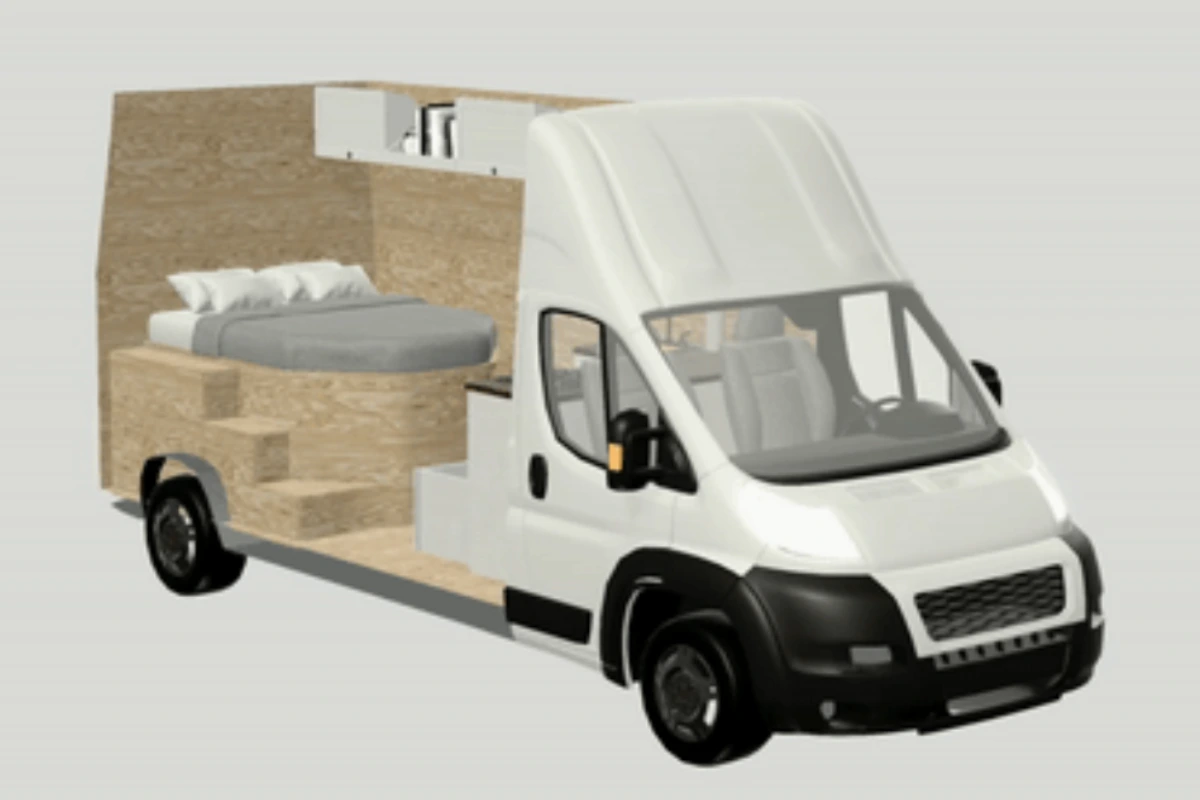 Exemple de fourgon aménagé en 3D réalisé sur Vanspace 3D