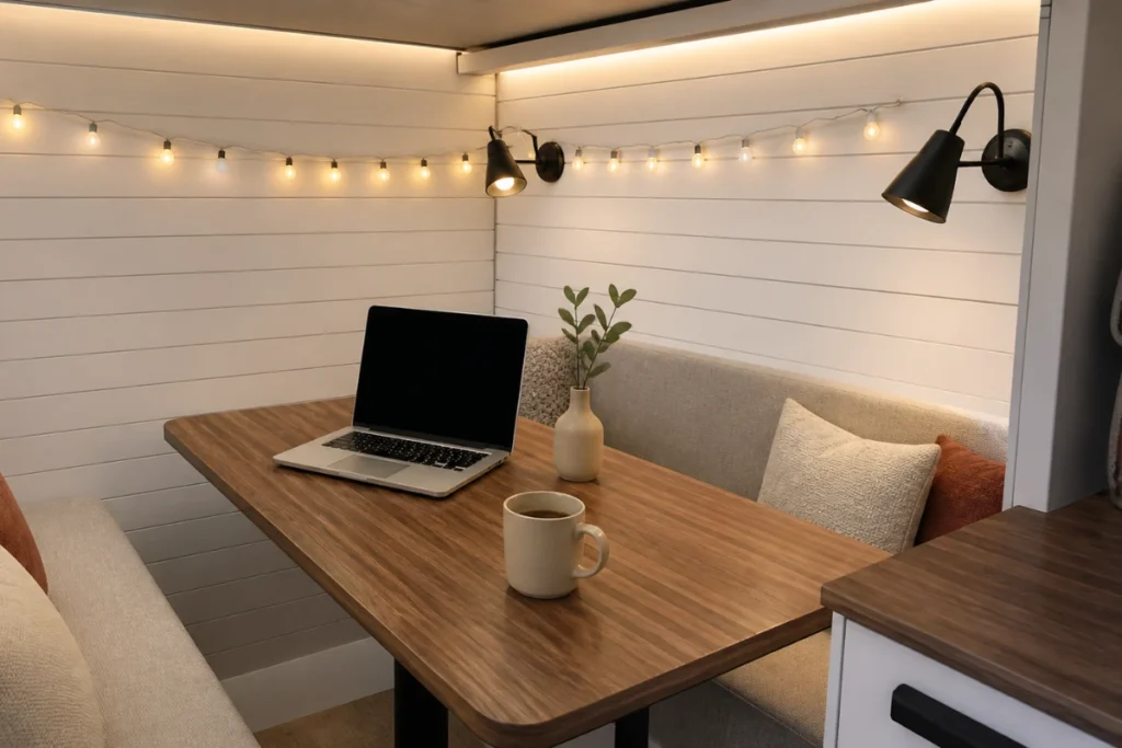 Exemple d’intérieur de van aménagé réalisé sur Vanspace 3D