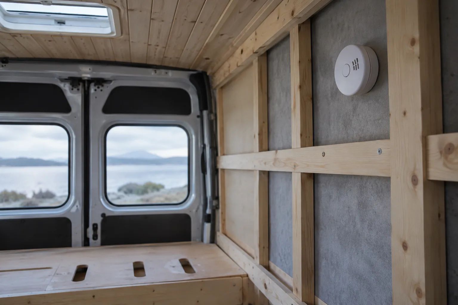 Détecteur de monoxyde de carbone, chauffage diesel ou propane van aménagé Détecteur de monoxyde de carbone fixé dans l’habitacle d’un van aménagé